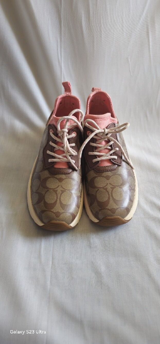 Coach C5774 Women's Brown Pink Beige Logo Lace Up Low Top Athletic Sneakers